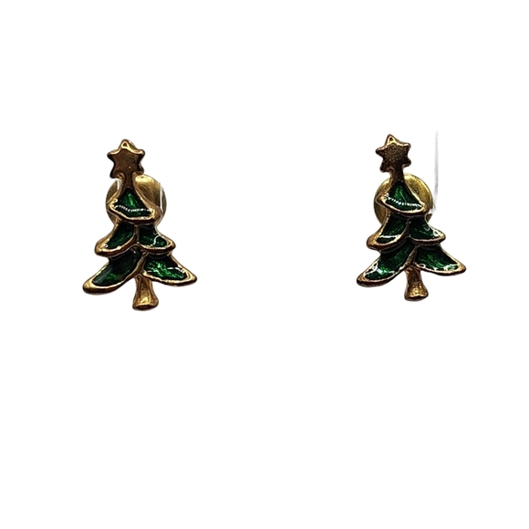 Jewelry - Christmas Tree Earrings Green & Gold Pierced